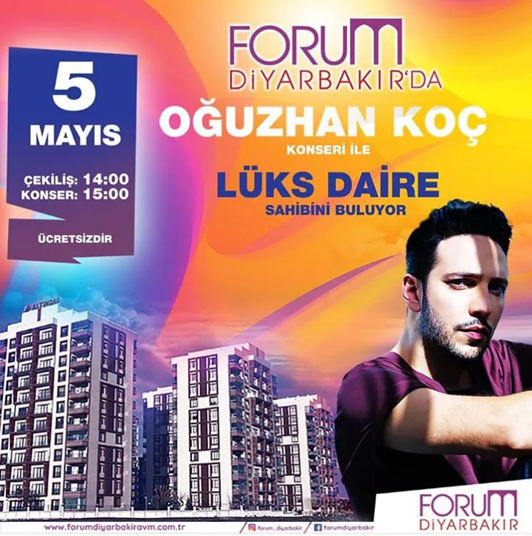 Forum Diyarbakır'da Oğuzhan Koç konseri ile Lüks Daire Çekilişi Gerçekleşiyor!