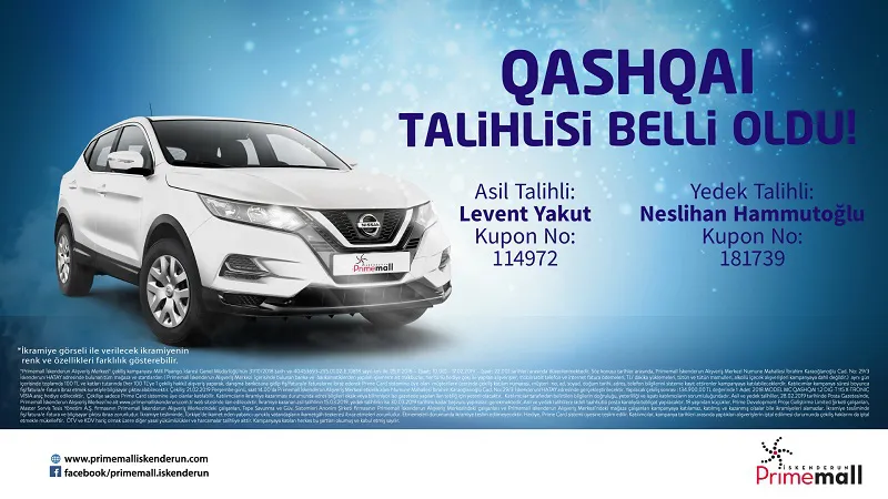 Primemall İskenderun Qashqai Çekiliş Sonucu Açıklandı!